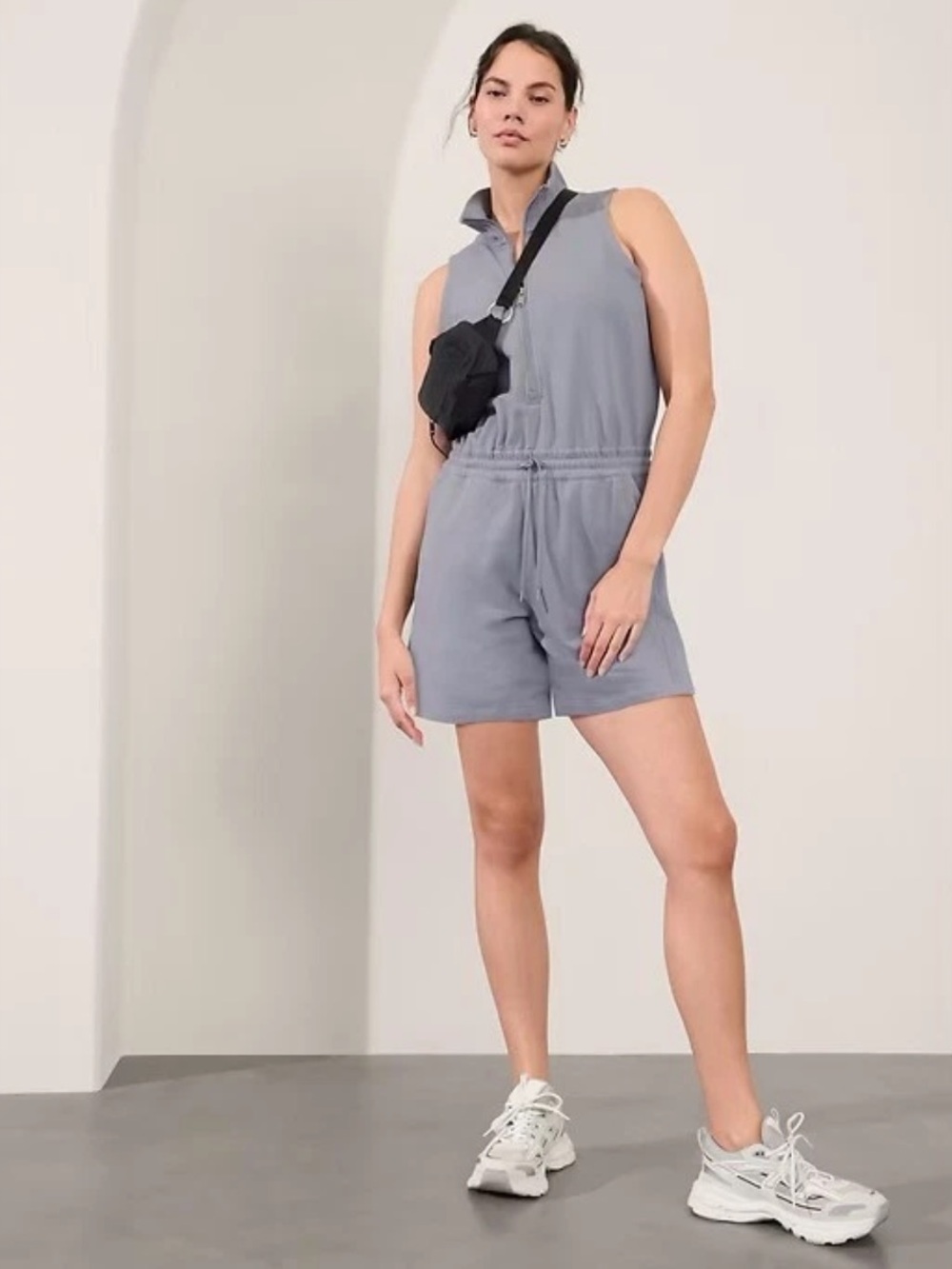 ATHLETA Grey Retroterry Pockets Sleeveless Romper S